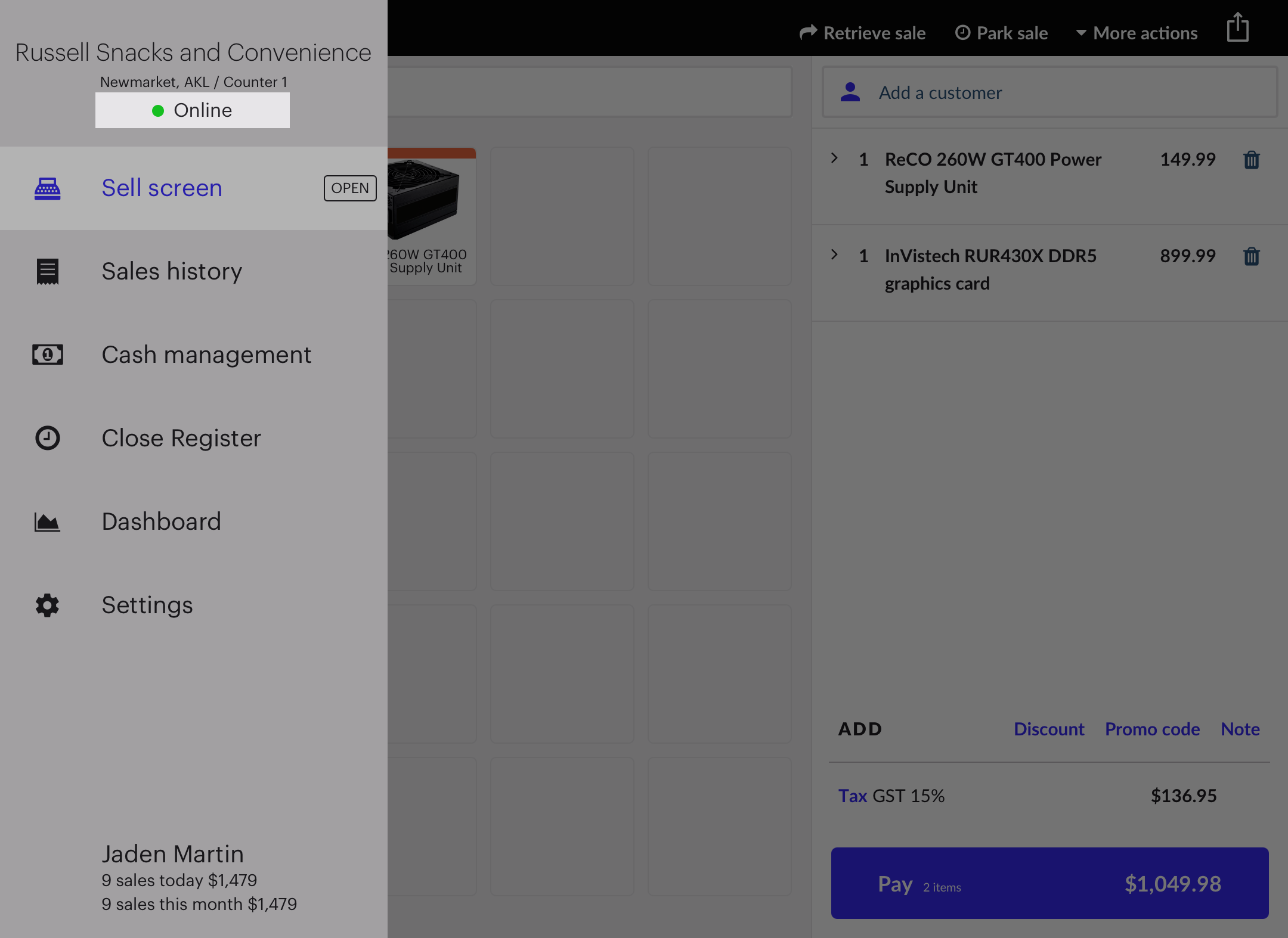 Online button highlighted in the side menu.