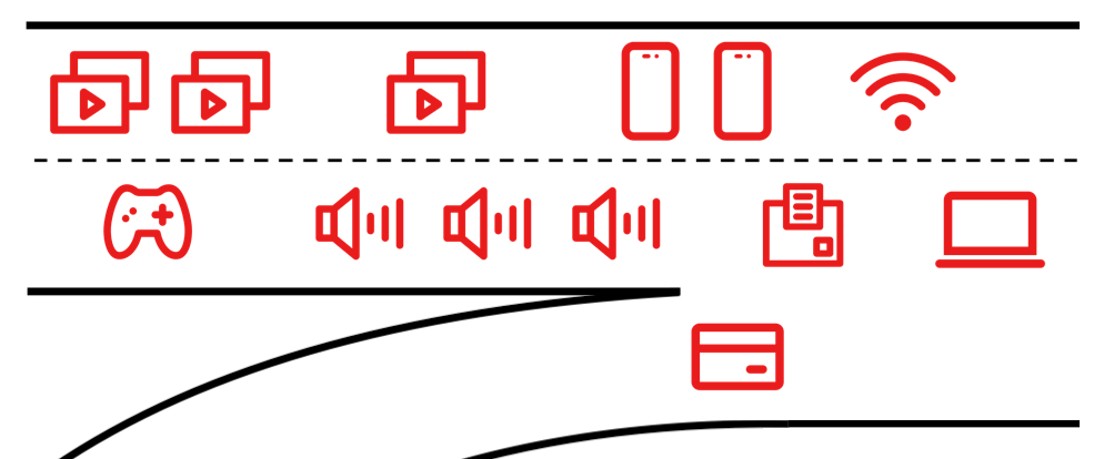 Illustration of the highway analogy showing different systems in two lanes with a payment icon waiting to enter the congestion via the entrance ramp.