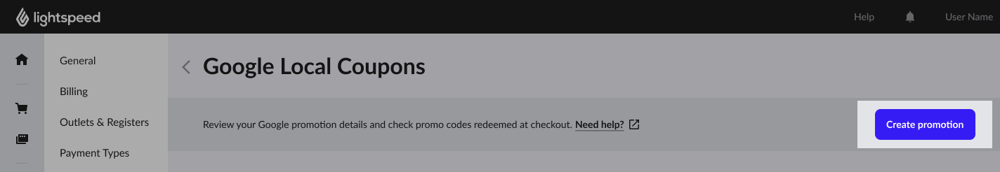 Create promotion button on the Google Local Coupons app page