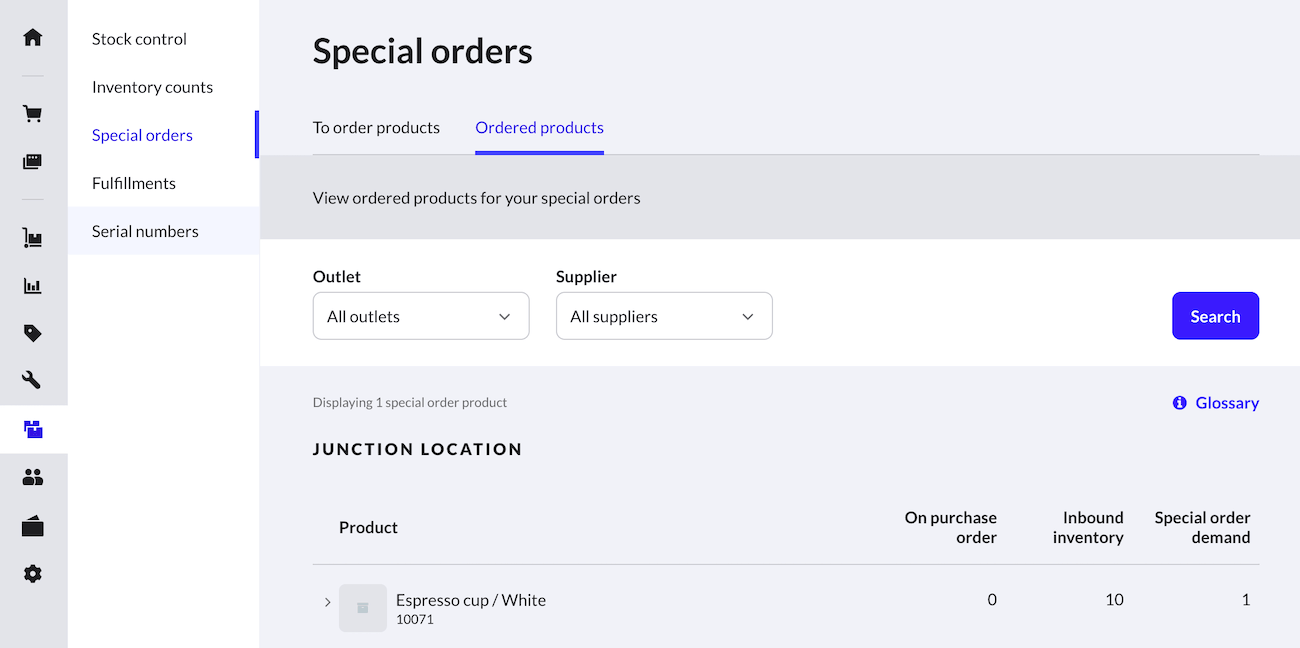 The Ordered products tab.