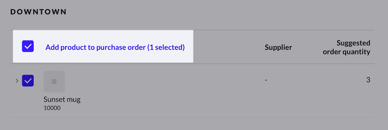 The Add products to purchase order link highlighted.
