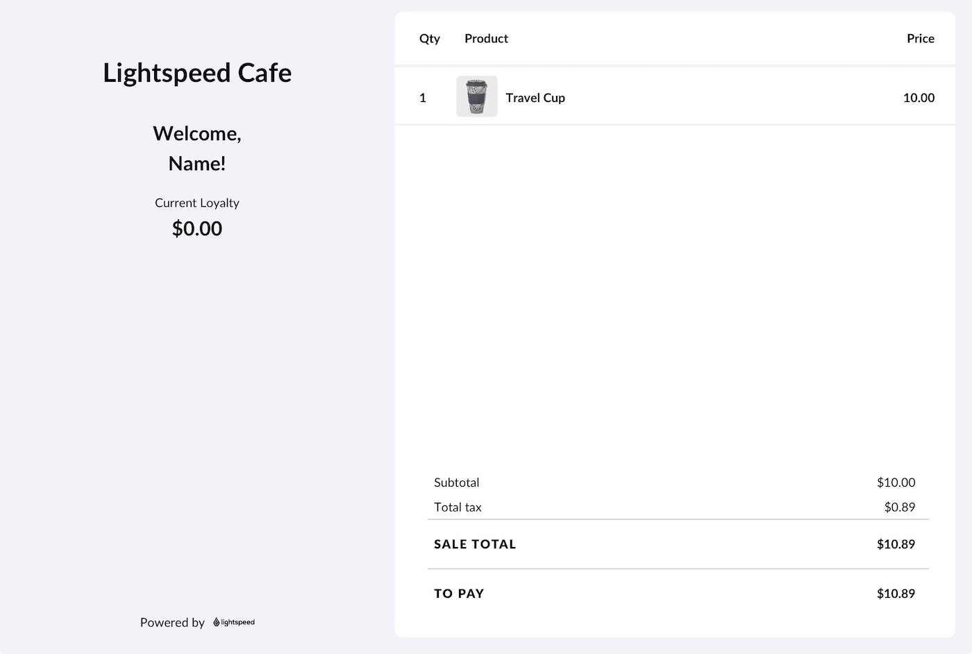 Display app showing customer added to sale.