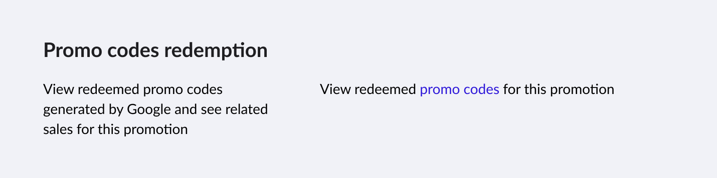 The Promo codes redemption block with the promo codes link