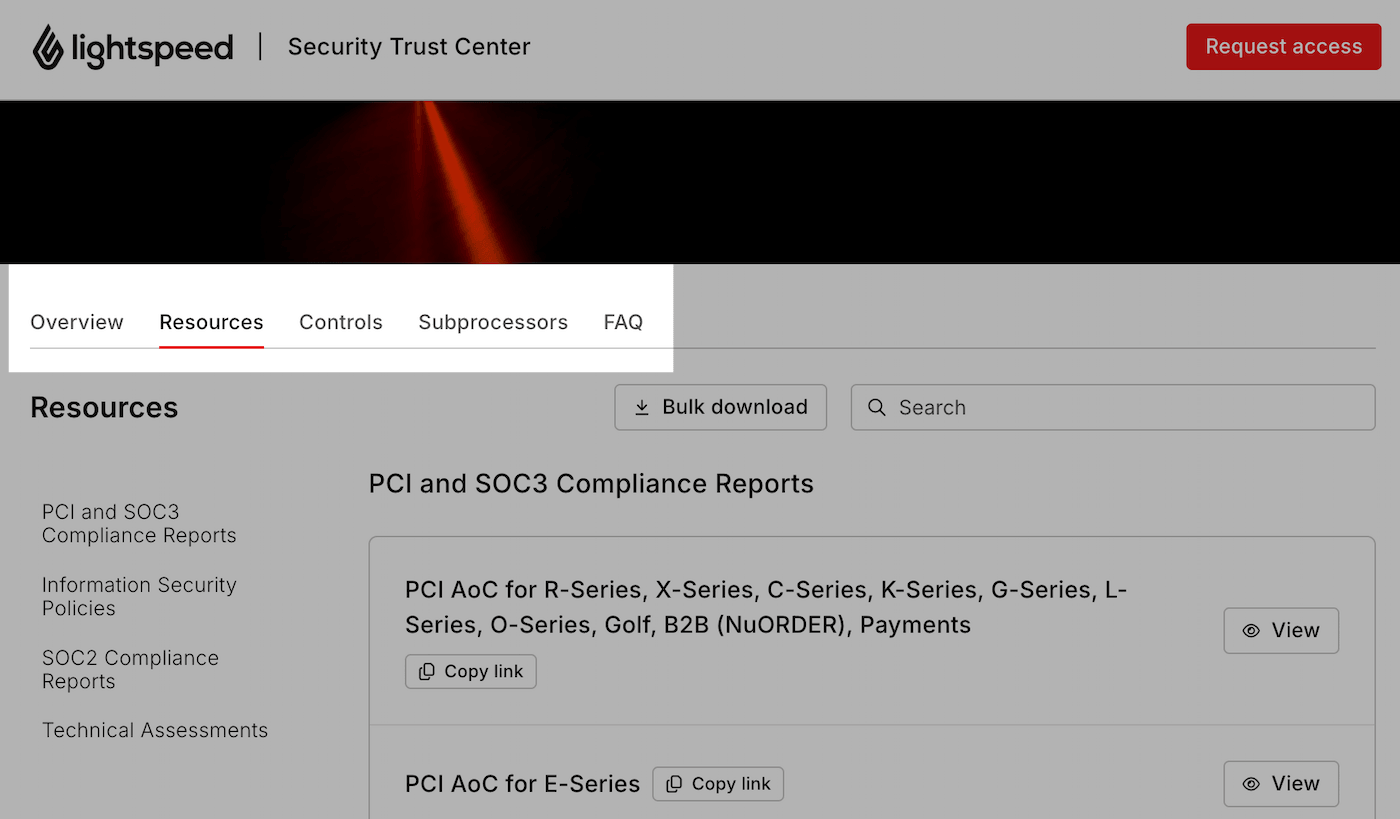 Security Trust Center met het tabblad Resources gemarkeerd.