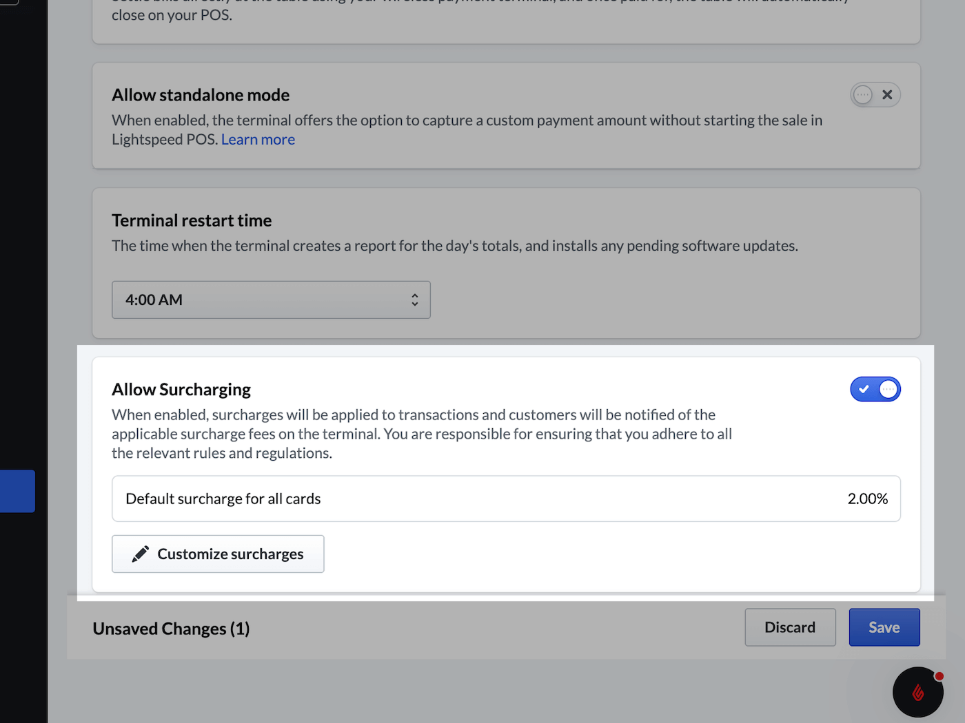Surchanging setting toggled on