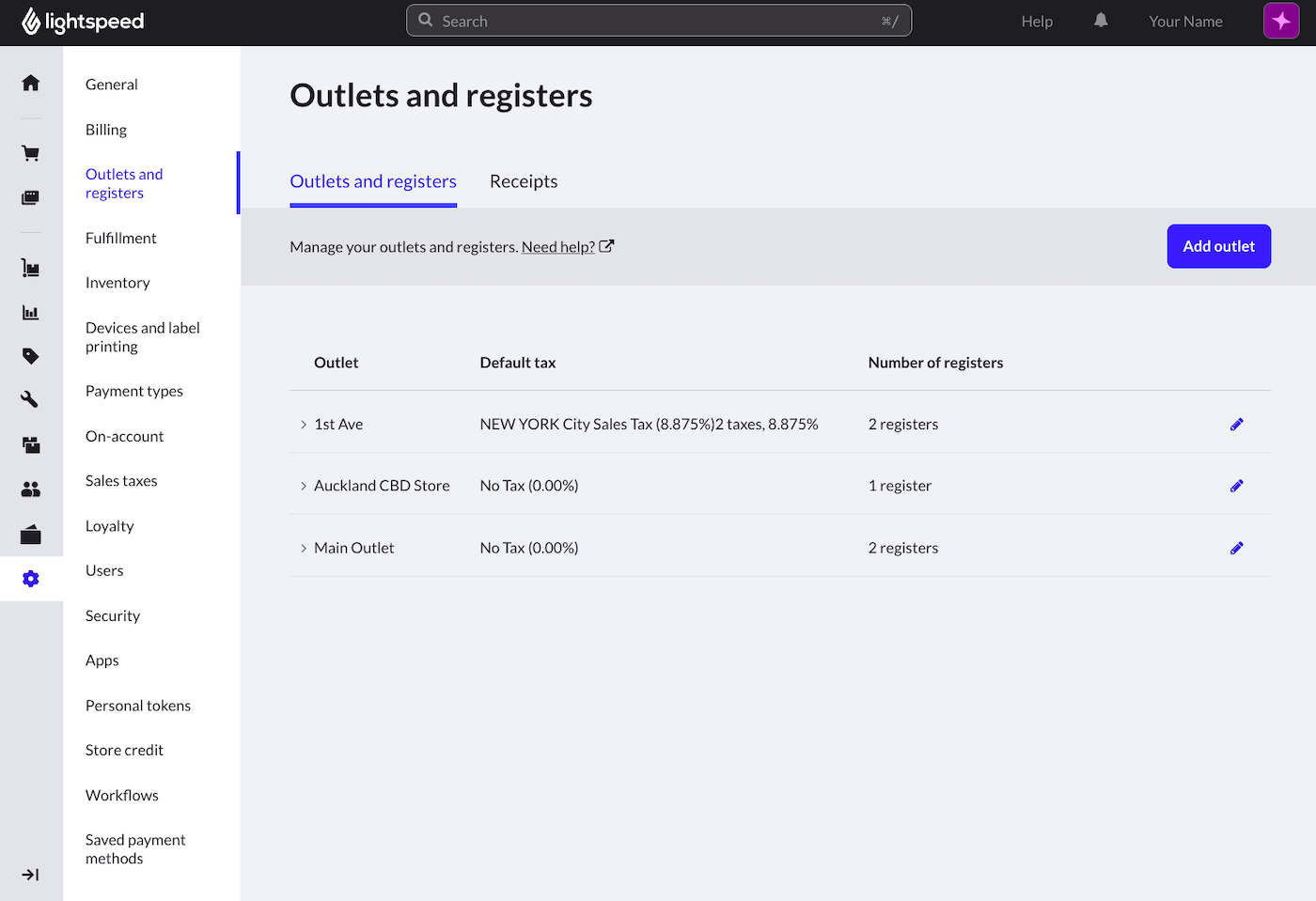 Outlets and registers page.