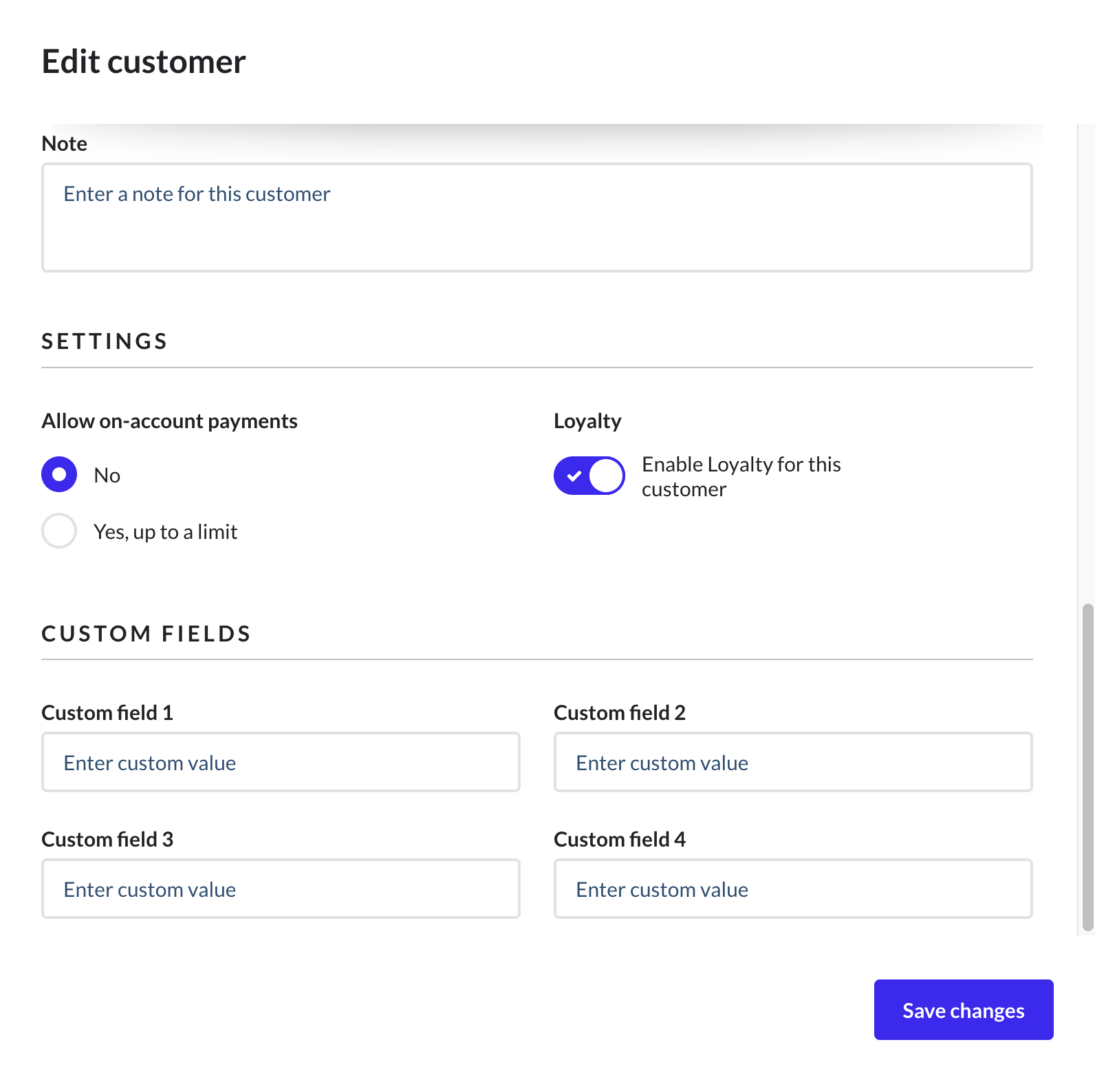 The Edit customer page displaying the Settings section.