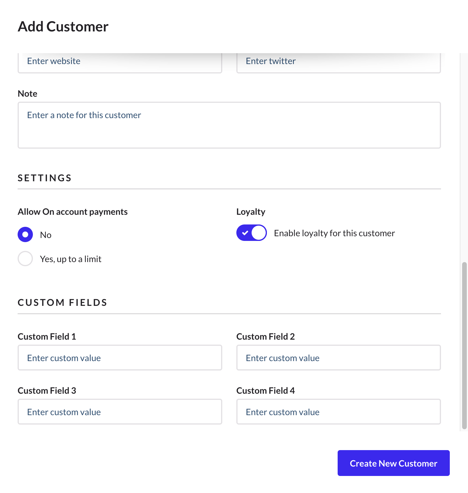 The Add Customer page.