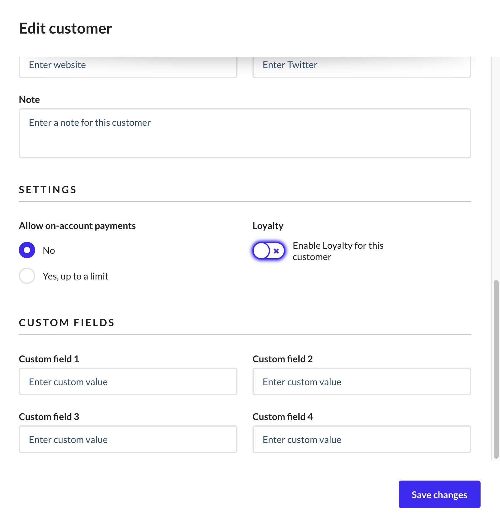 The Edit customer page displaying the Settings section.