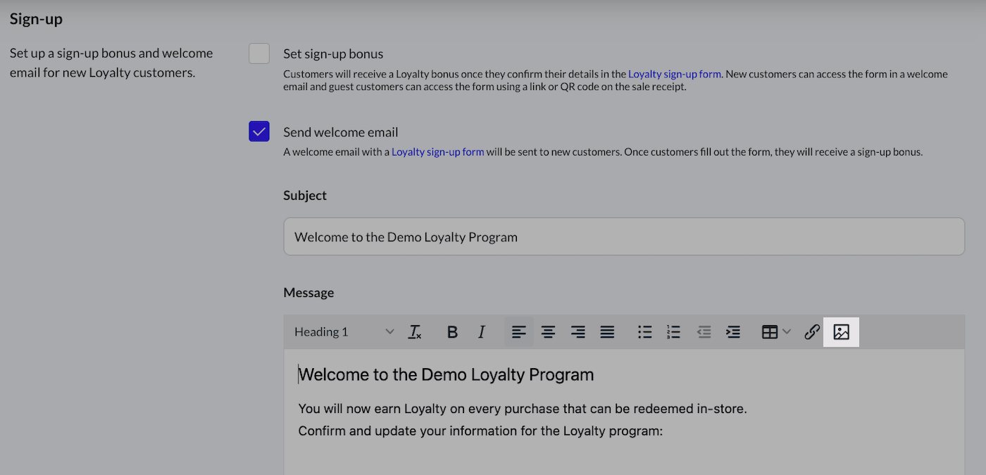 Insert/edit image icon on the text editor menu highlighted.