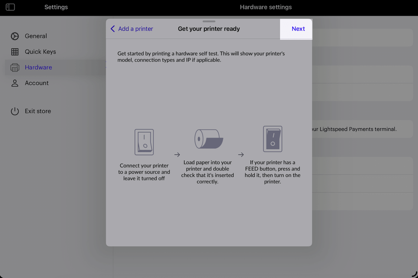 Pop-up Printer toevoegen met volgende uitgelicht.