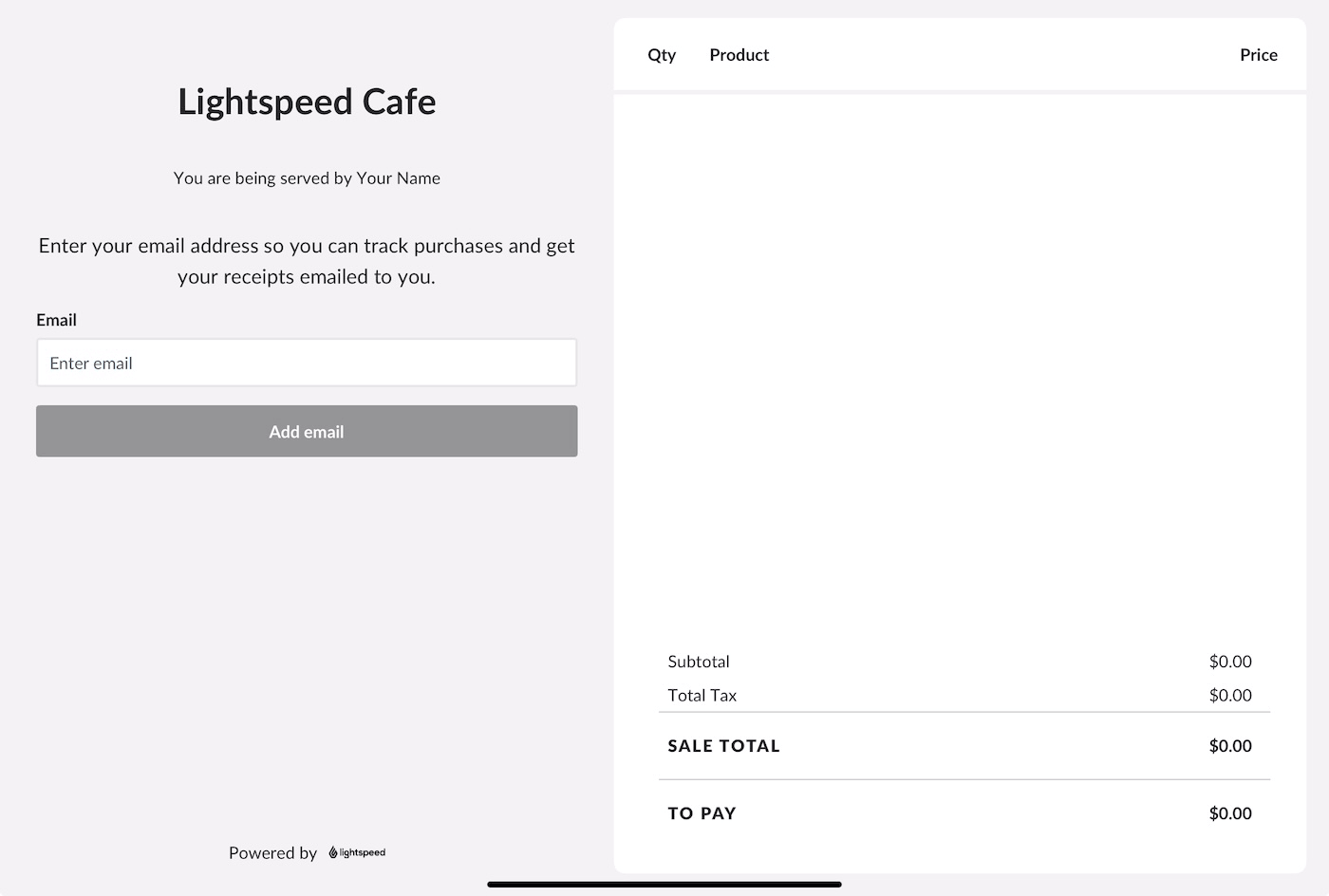 The customer-facing display preview.