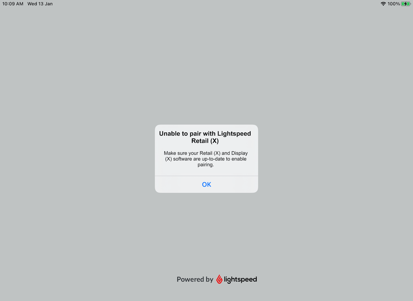 The unable to pair with Lightspeed Retail error.