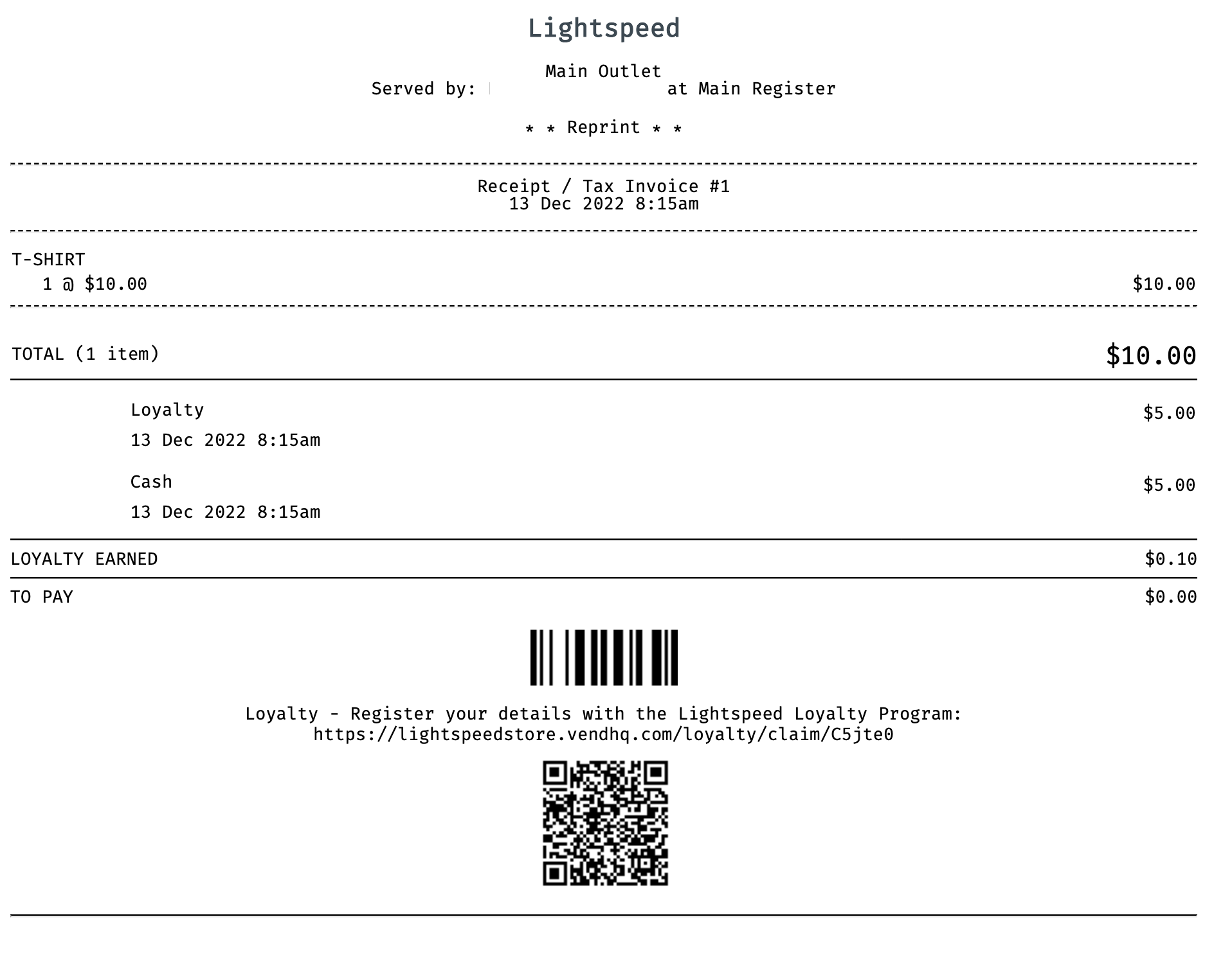 Loyalty earned displayed on a printed receipt.