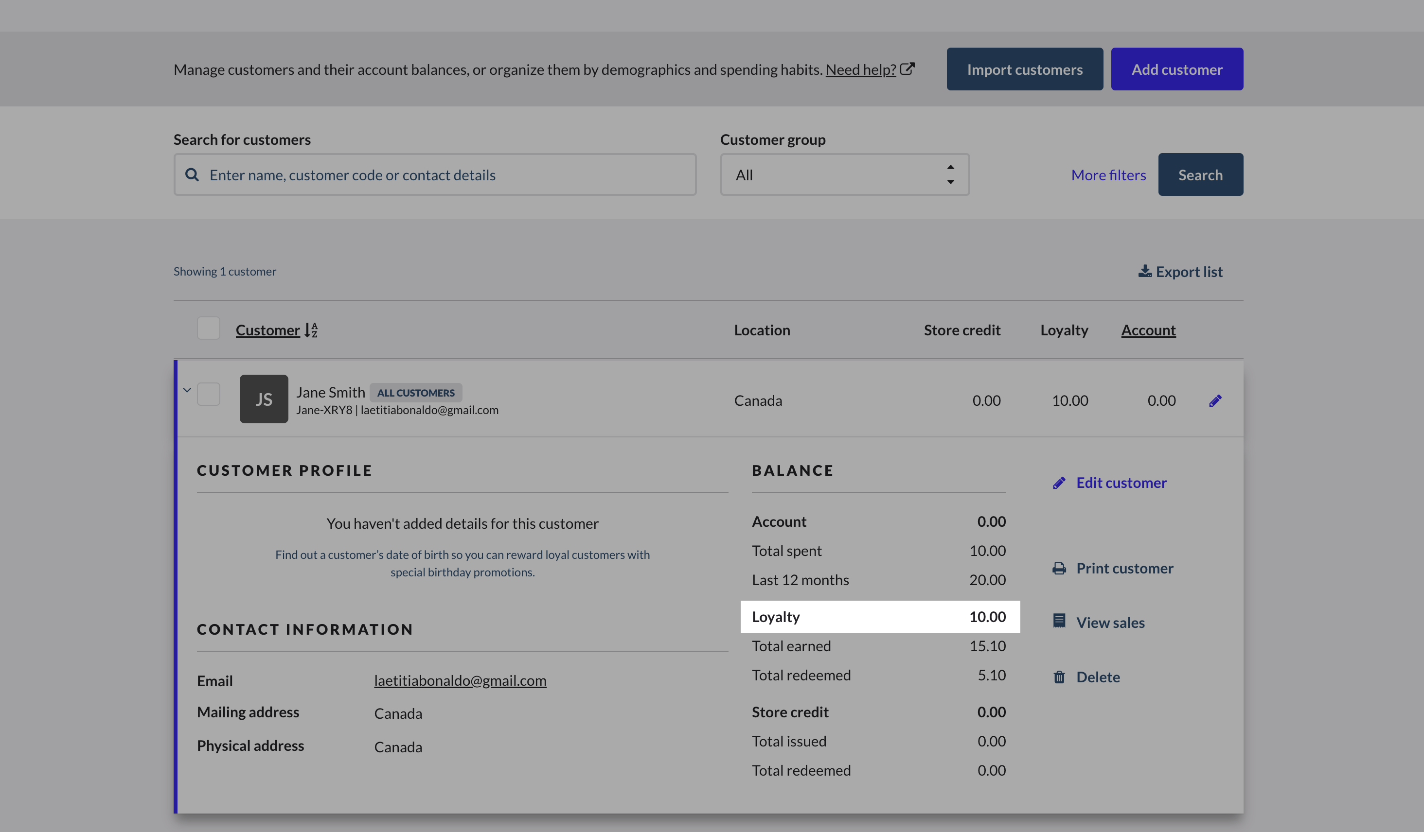 Loyalty balance highlighted on Retail POS.