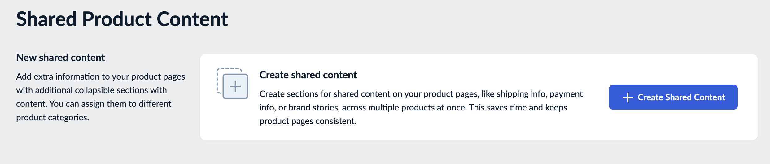 The Create Shared Content button on a page