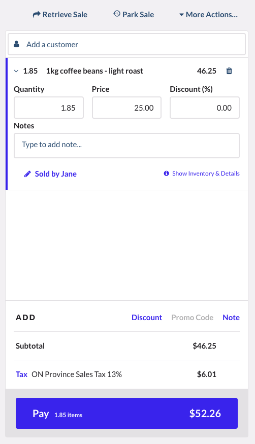 Sell screen with weighted product.
