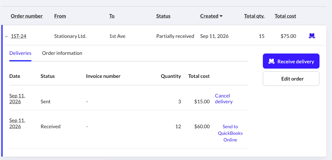 Expanded order showing Edit order button.