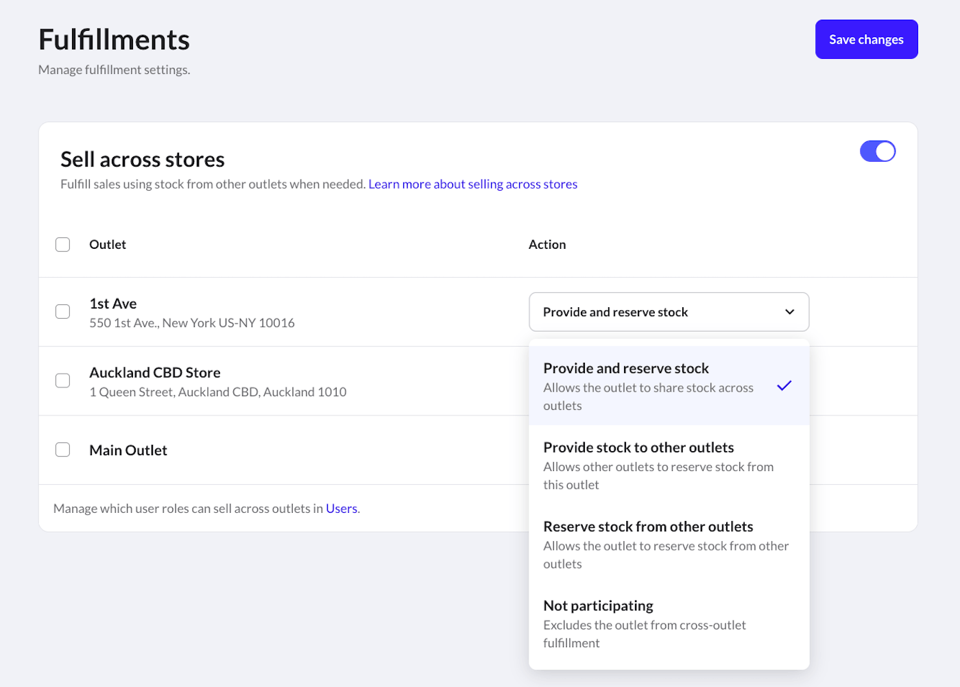 Dropdown showing fulfillment options.