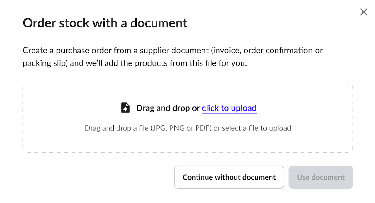 Order stock with a document pop-up.