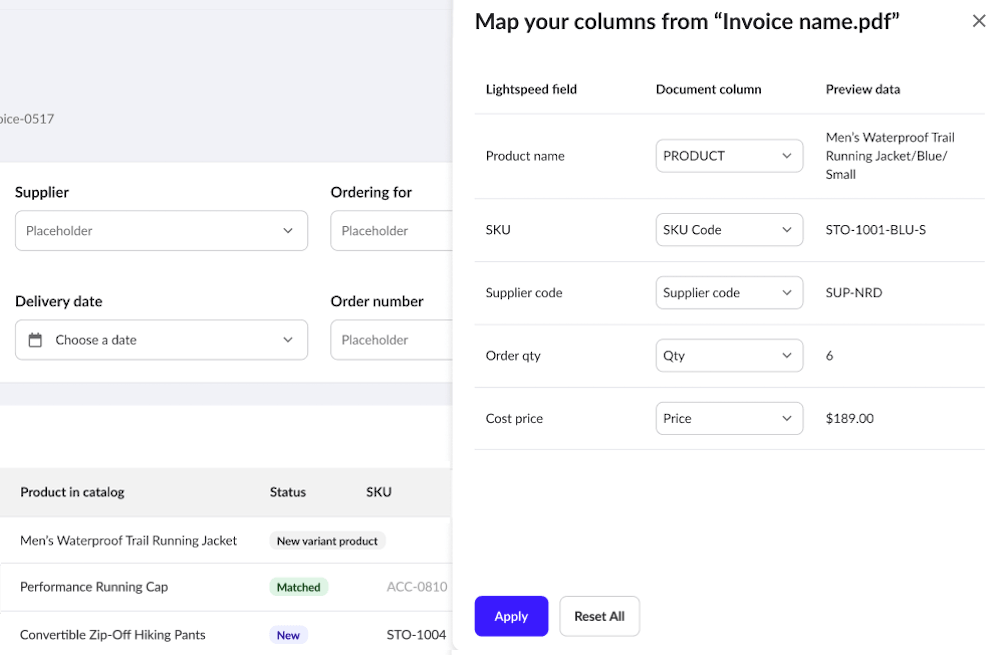 Map your columns from document pop-up.