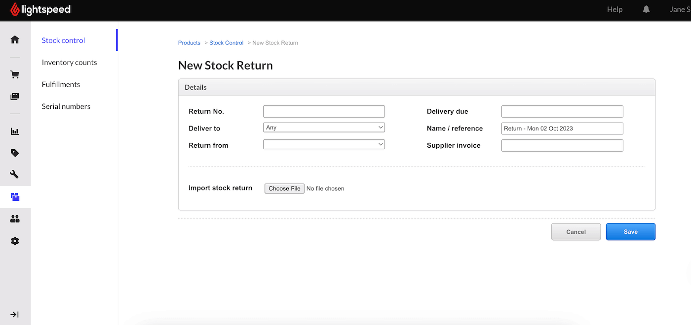 New stock return page