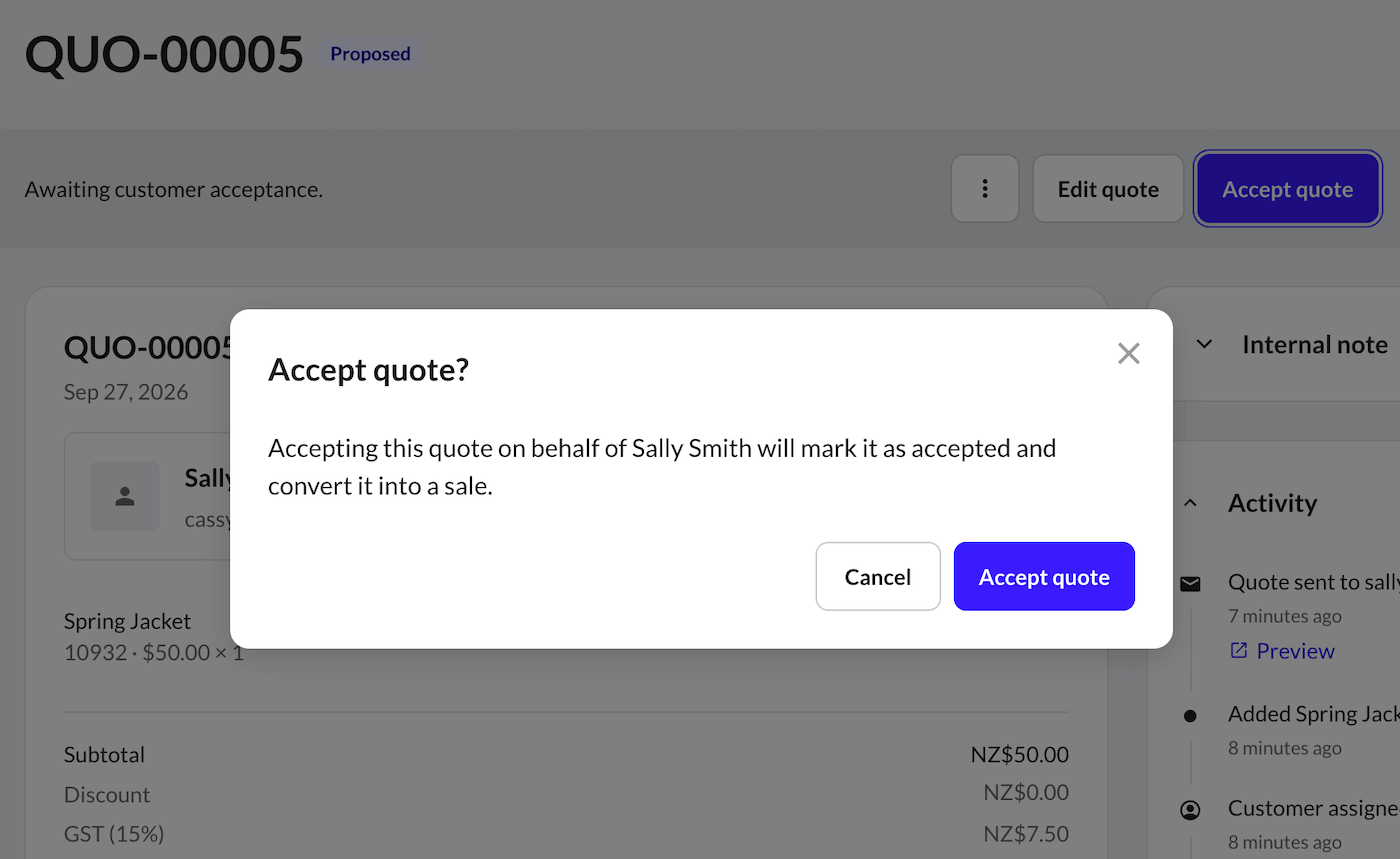 Quote page with Accept quote message and button.
