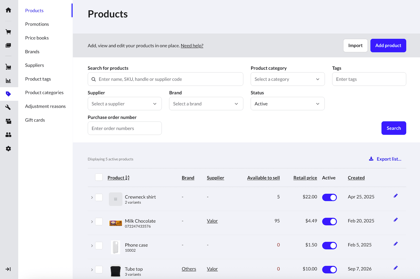The Products page.