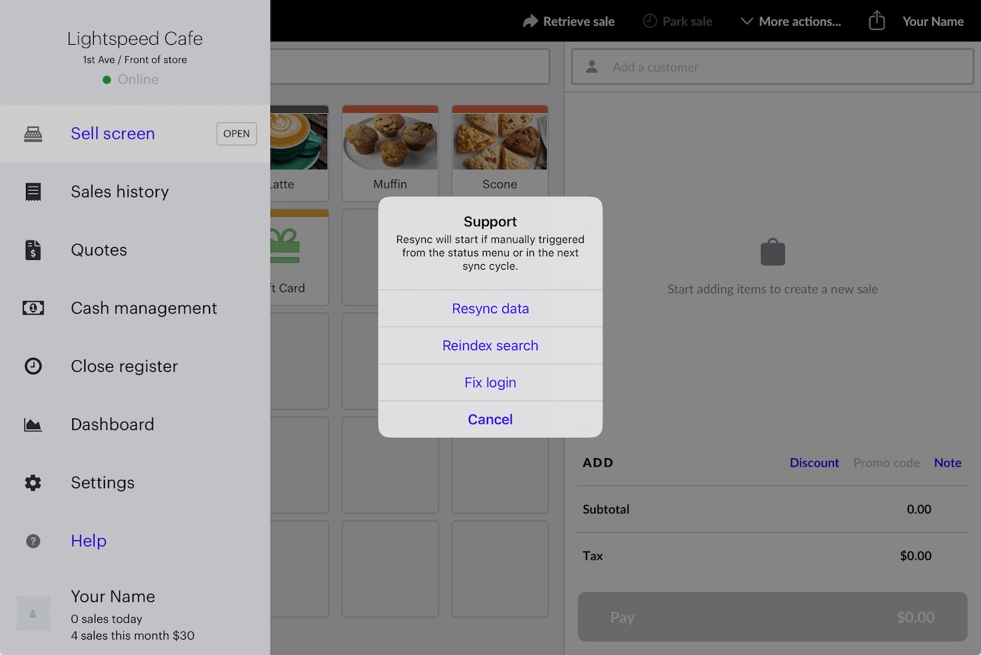 Pop-up with option to Resync data.