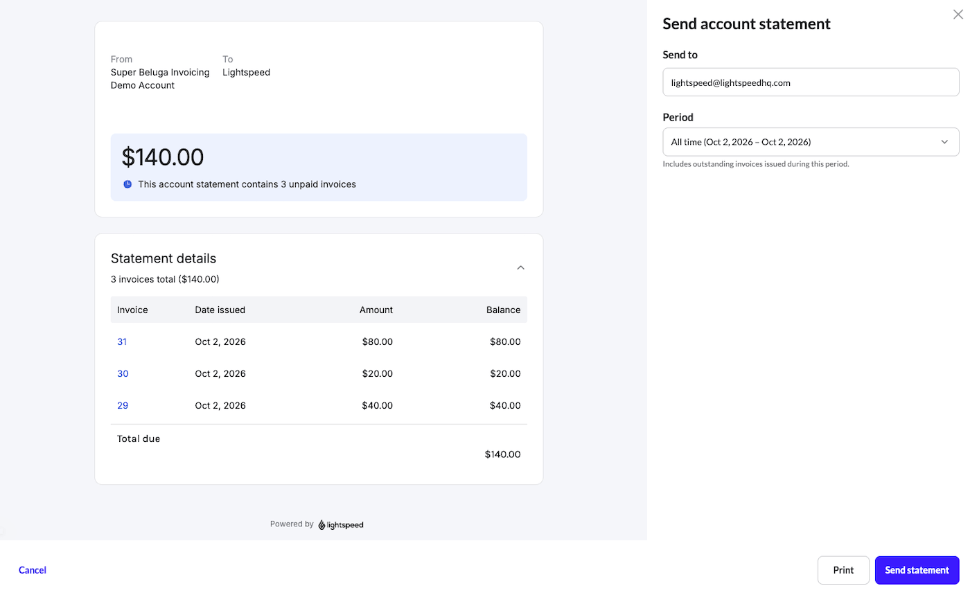Send account statement window.