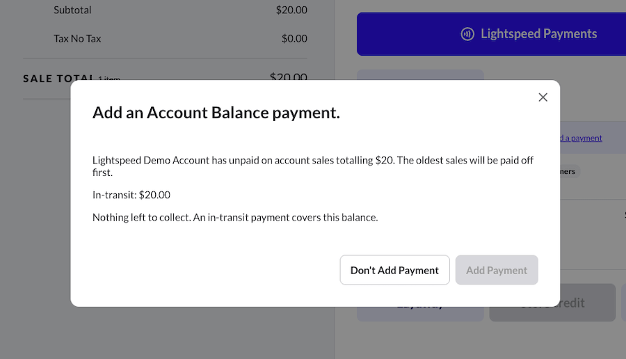 Add an account balance payment pop-up.