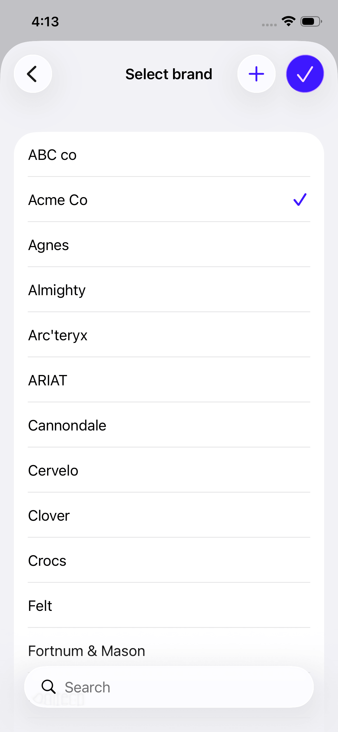 List of available brands.