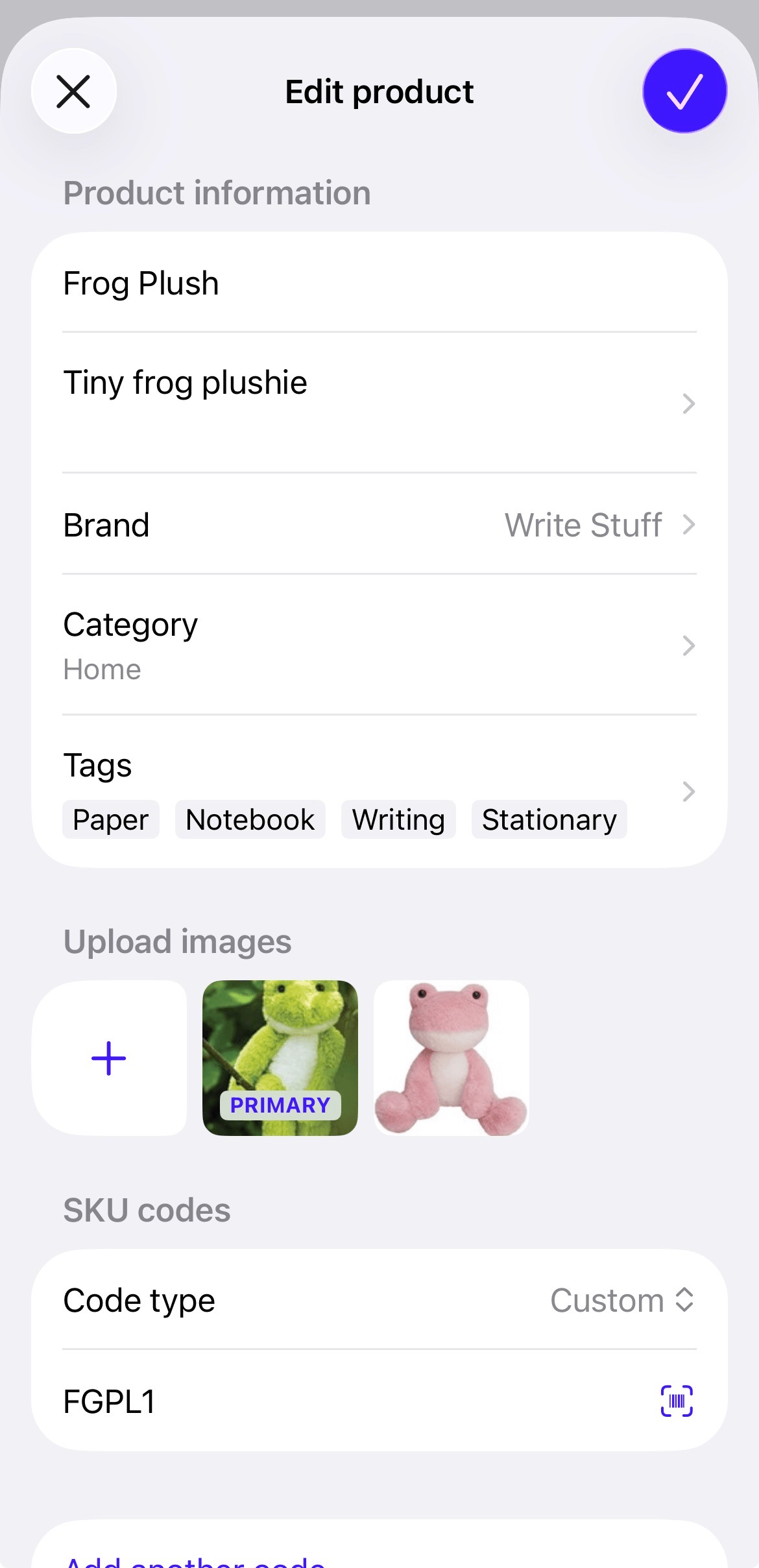 Edit product page.