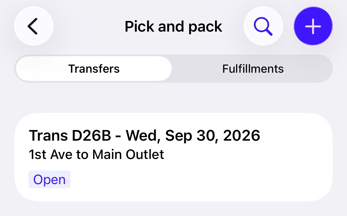 Pick and pack screen with + visible.