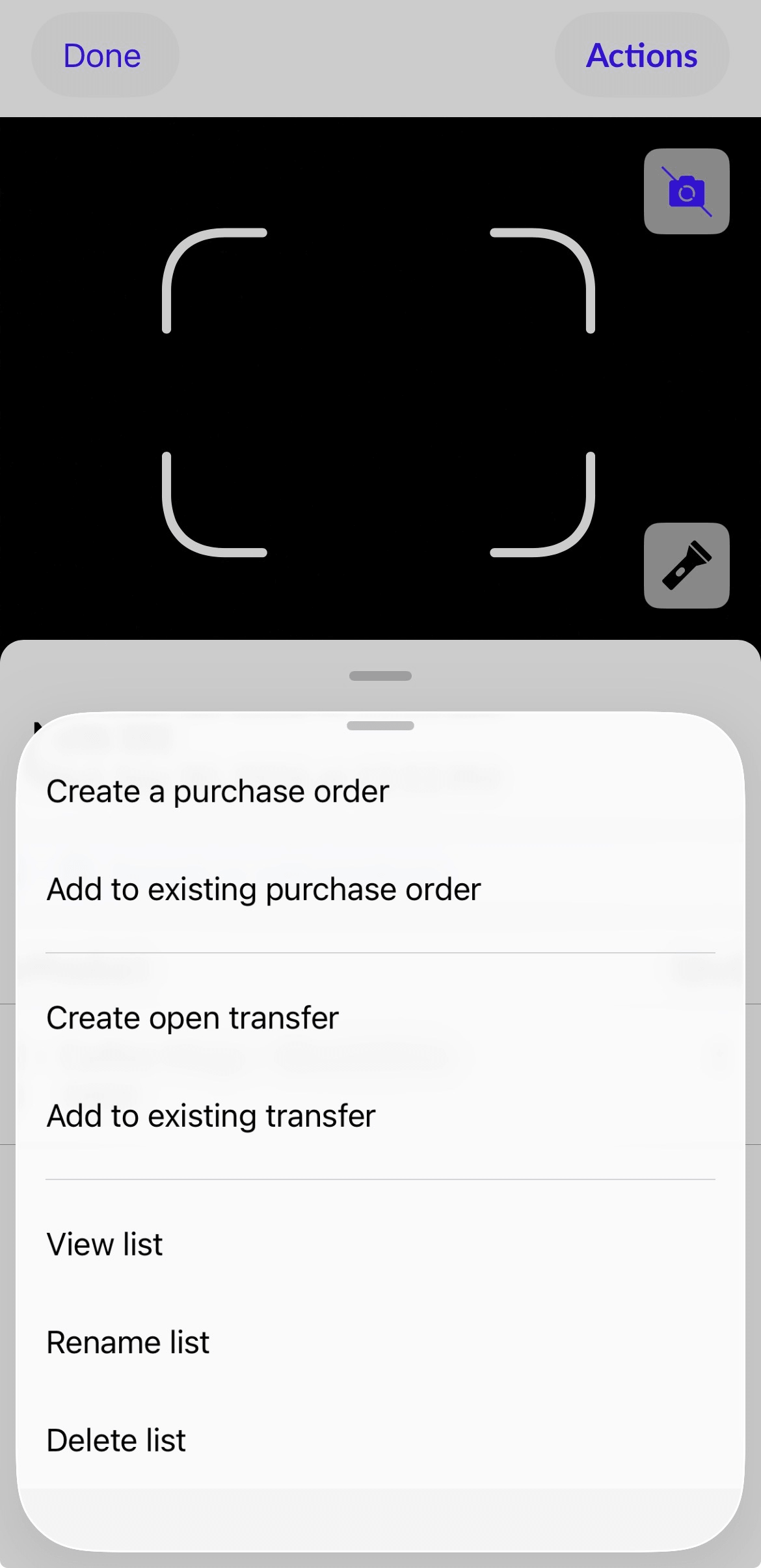 Actions list showing Create open transfer option.