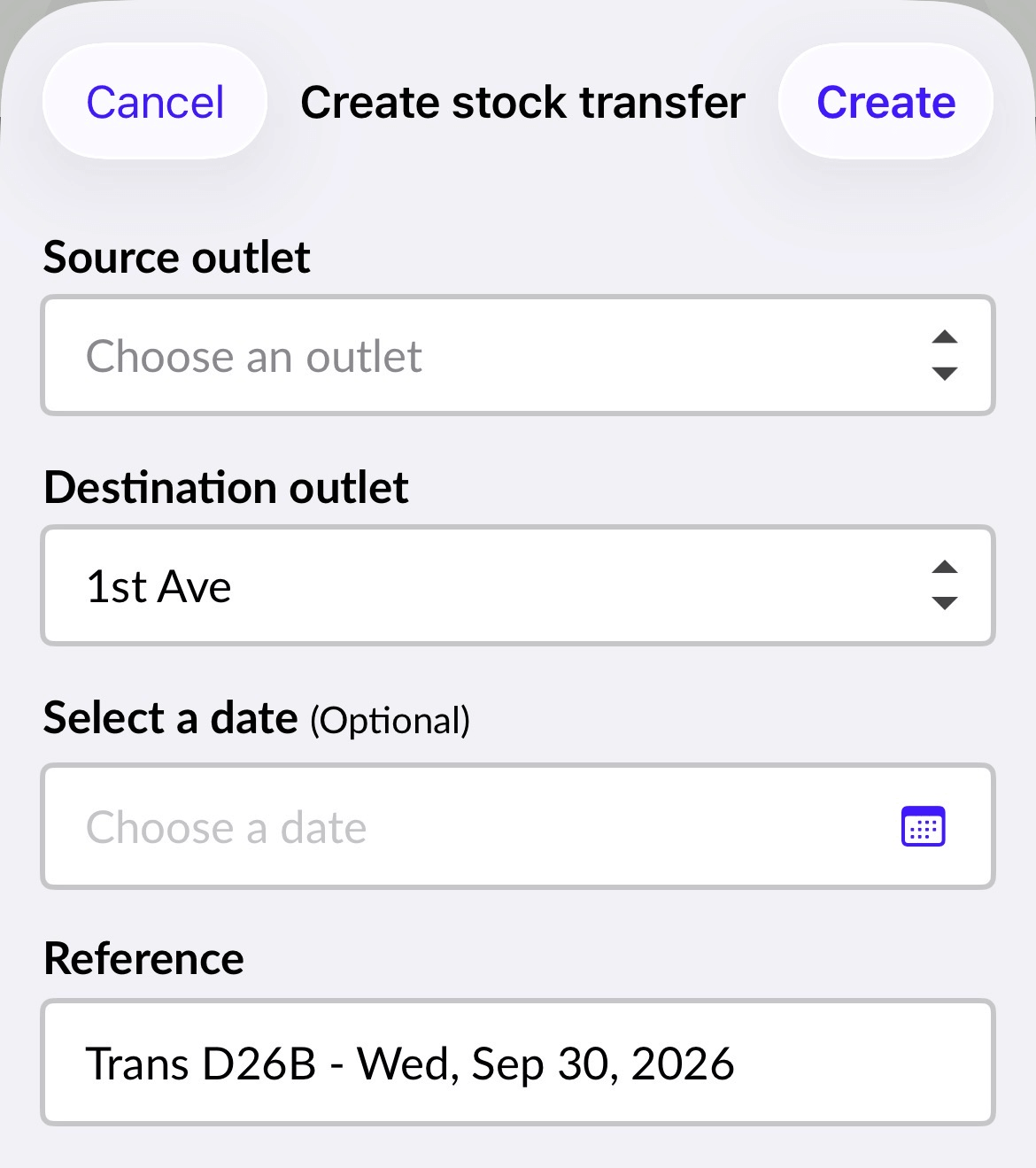Create stock transfer page.