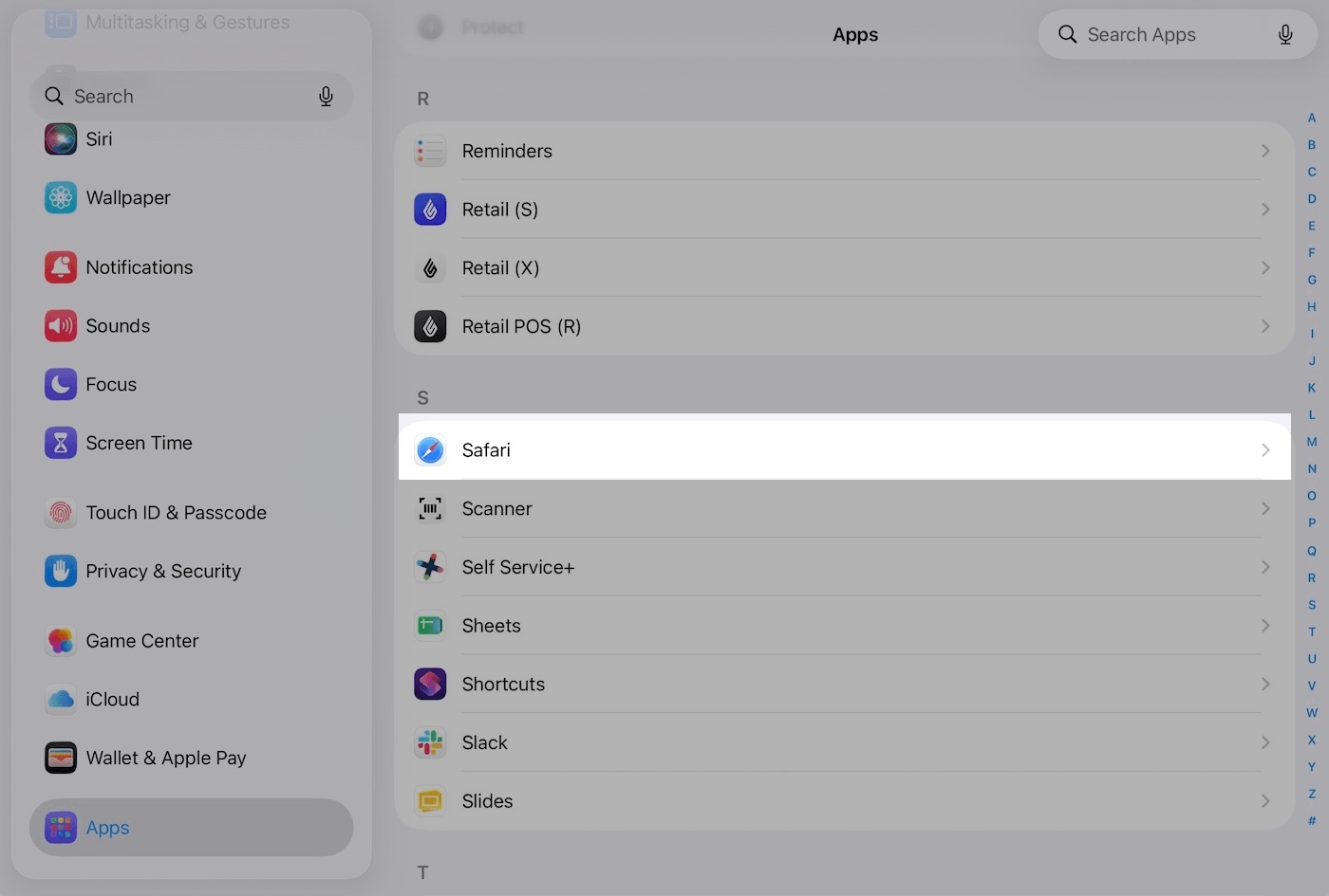 Lijst met apps waarin Safari is uitgelicht.