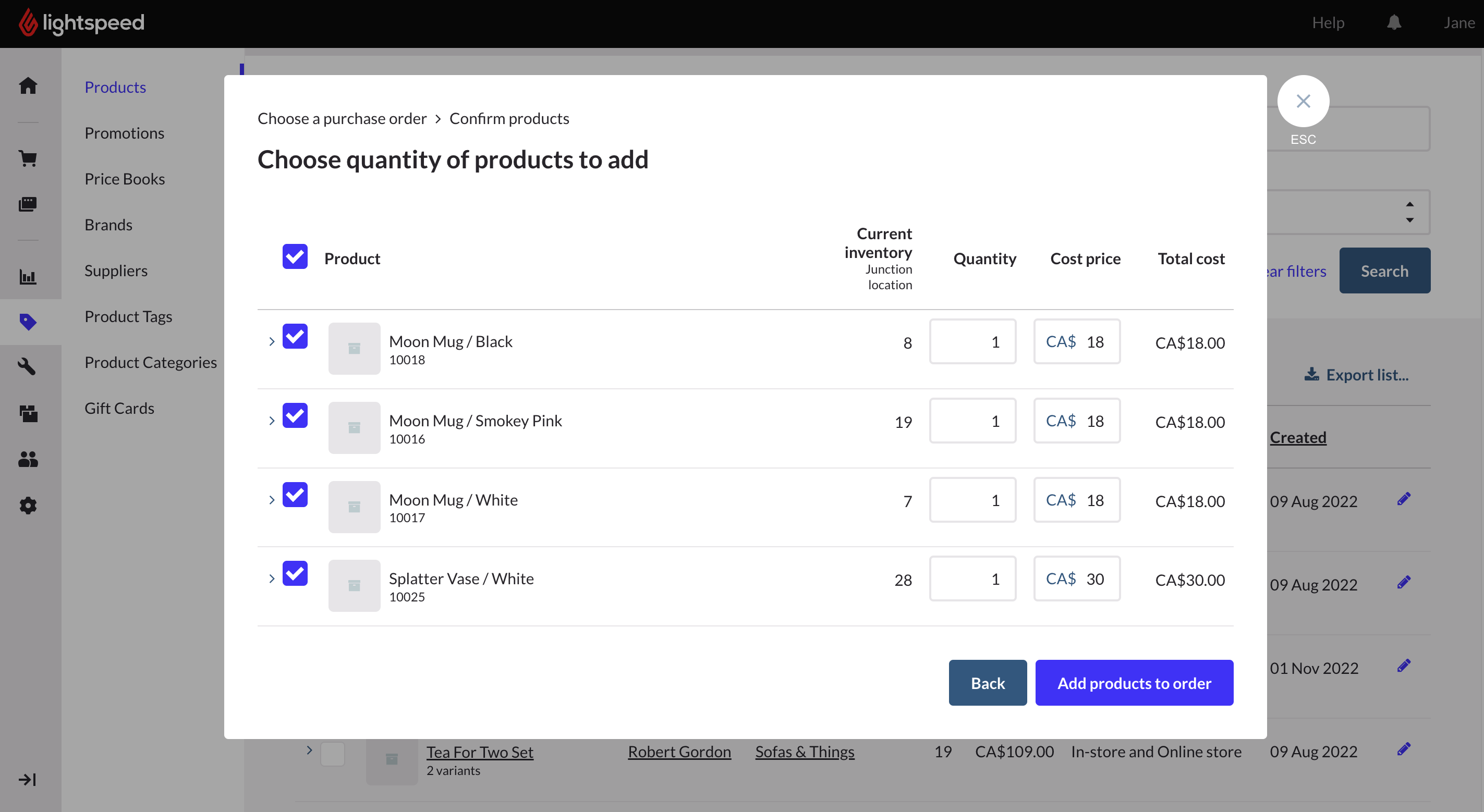 Choose quantity of products pop up.