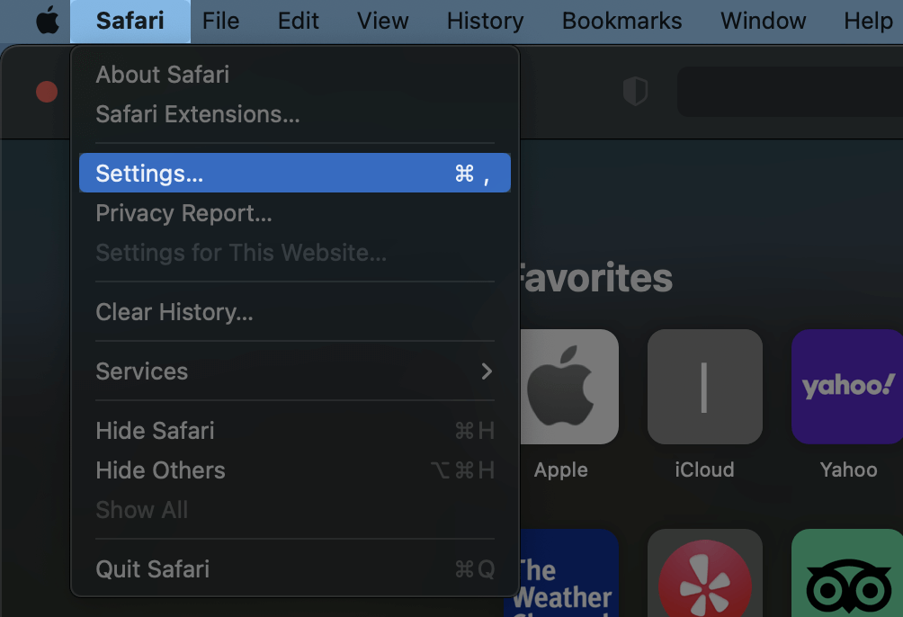 Mac OS Safari settings