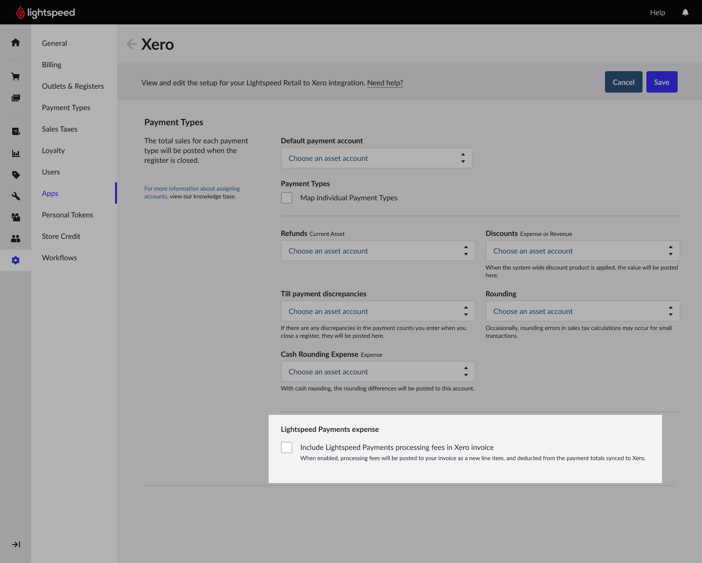 Lightspeed Payments expense checkbox