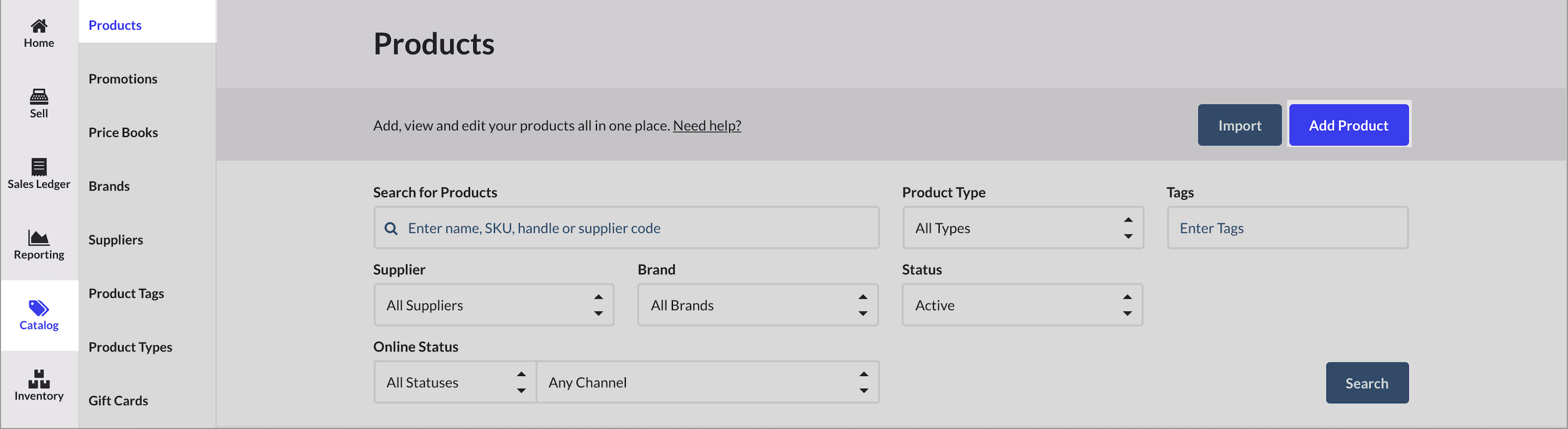 The Product section showing the Add Product button highlighted.