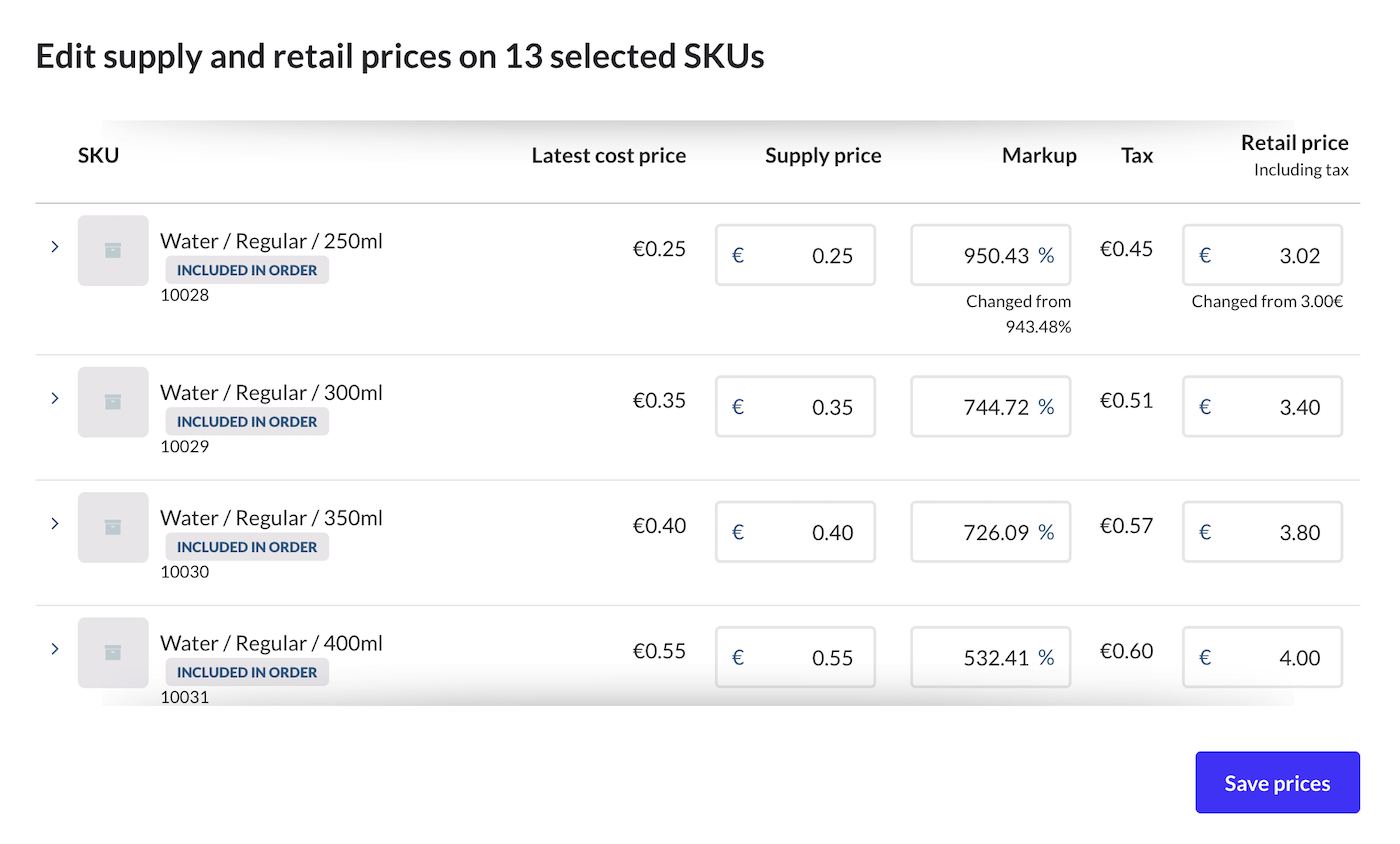 Editing prices in your stock