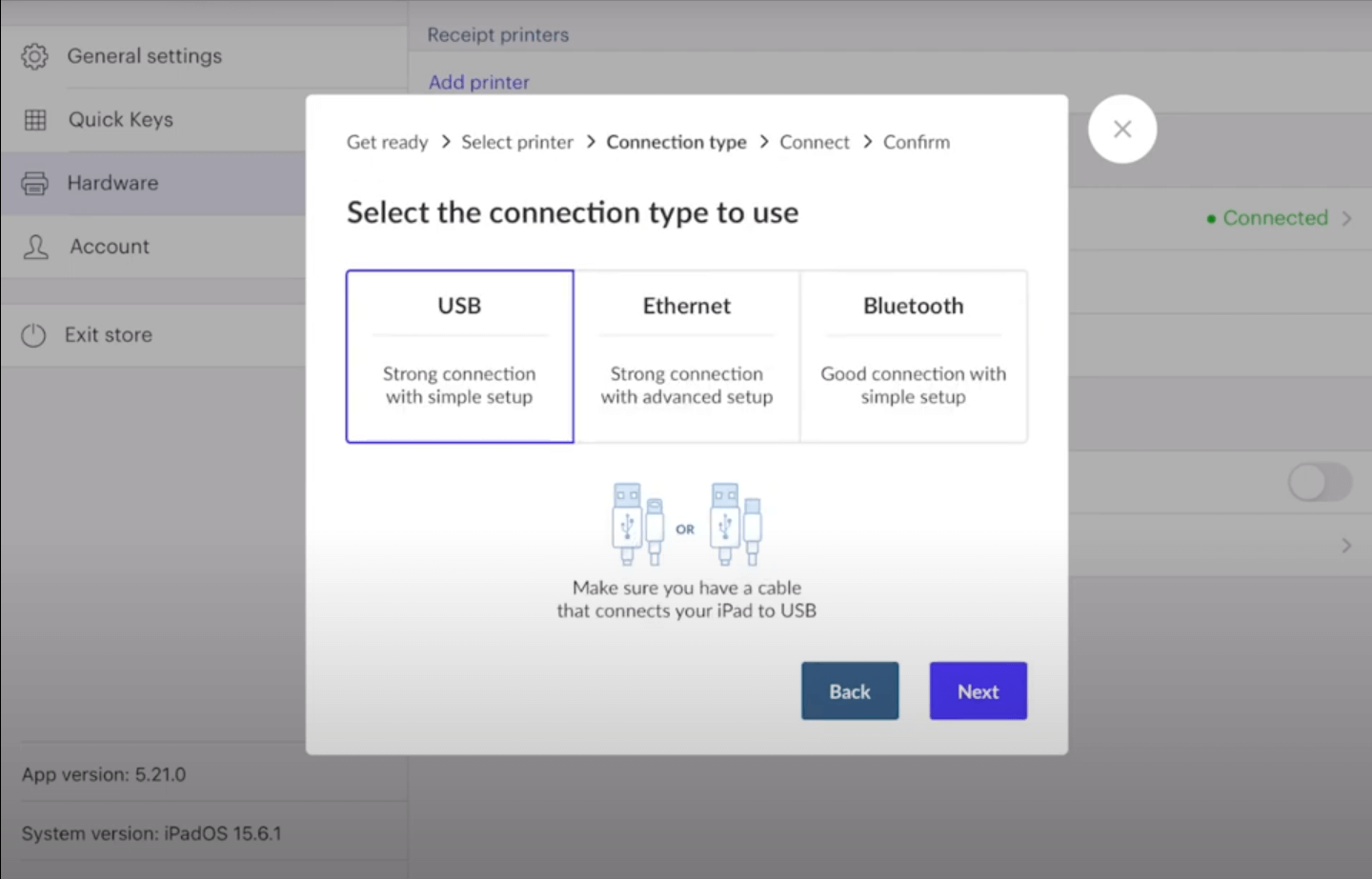 Pop-up asking for you to select the connection type.