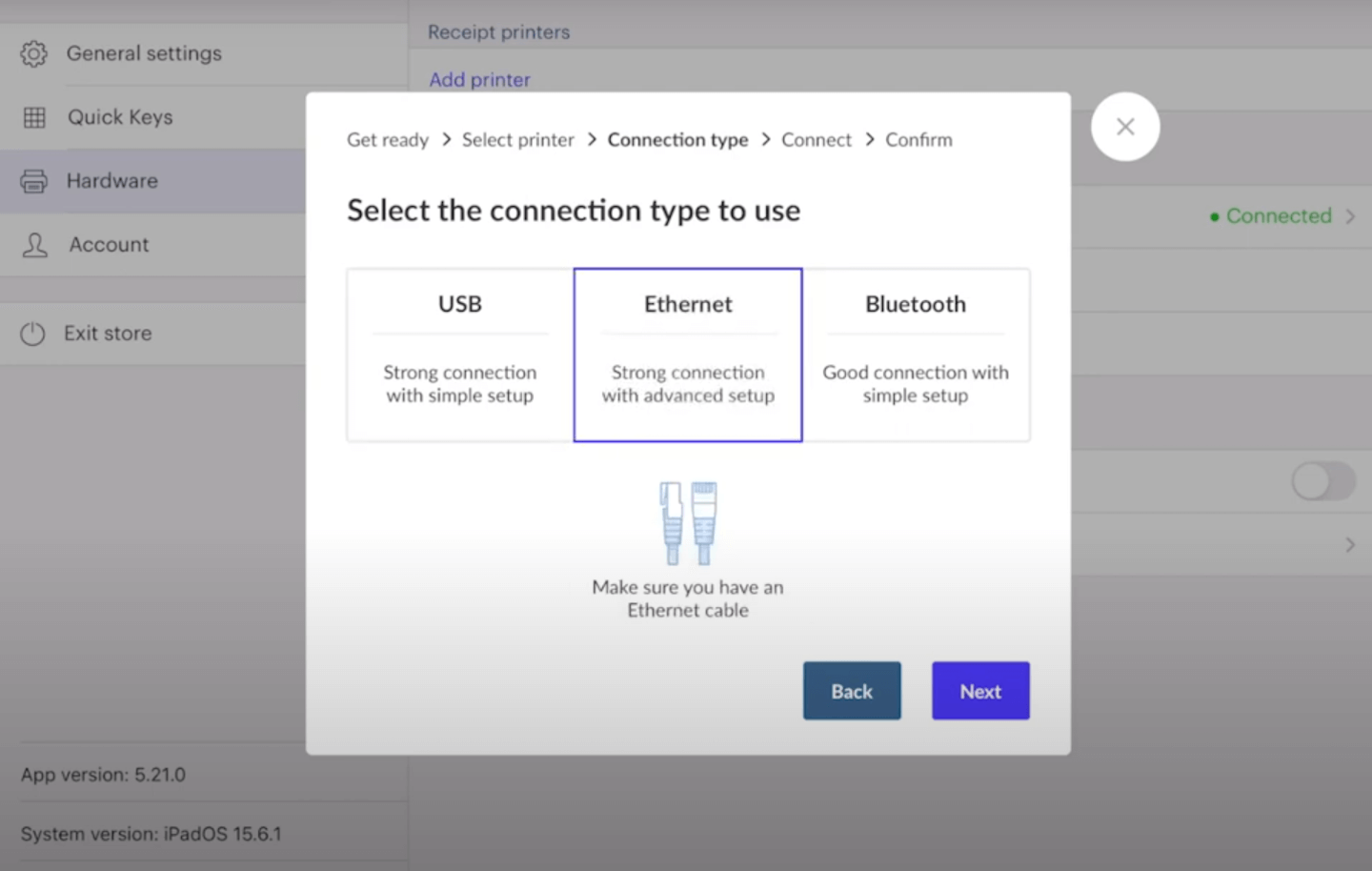 Pop-up asking for you to select the connection type.